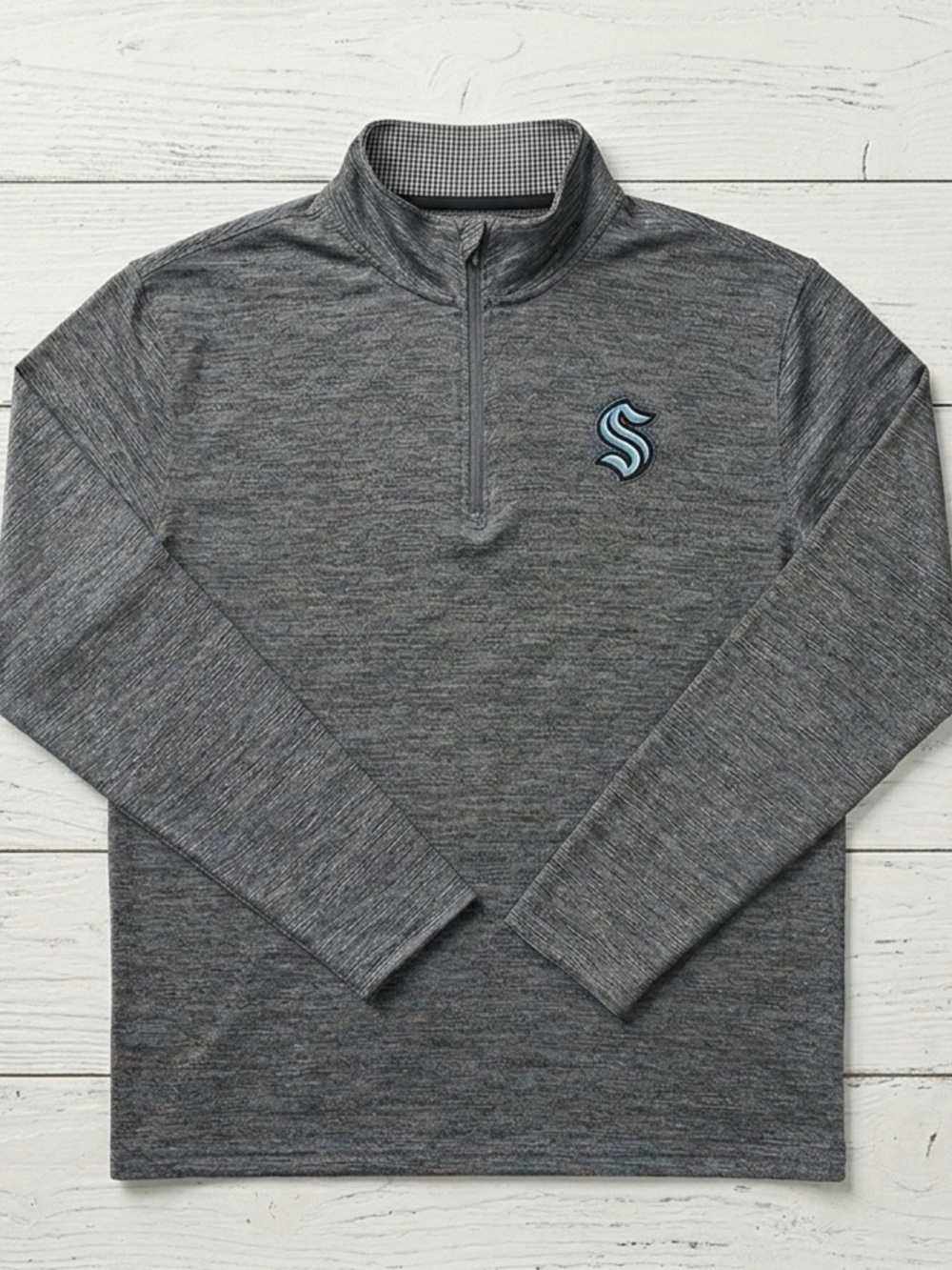 Seattle Kraken Mens Large 1/4 Zip Pullover Heather Gray Embroidered NHL